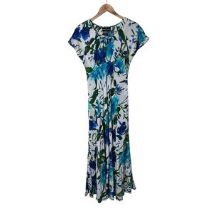 Vintage Y2K Carole Little White Blue Floral Maxi Rayon Dress 6